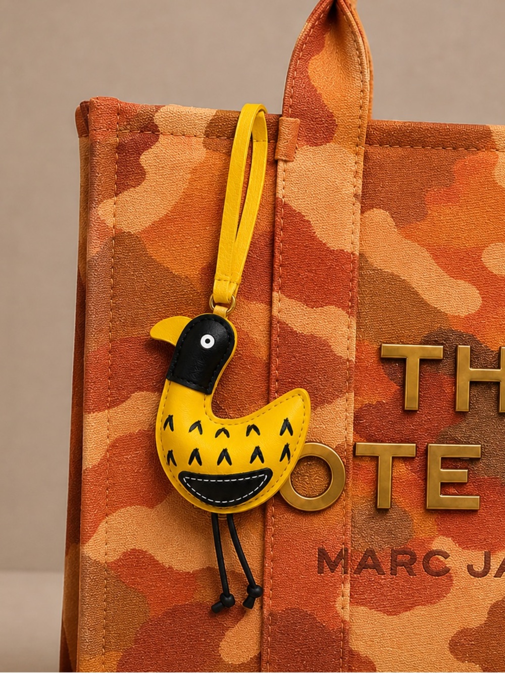 Whimsical Bird Faux Leather Bag Charm Keychain Yellow